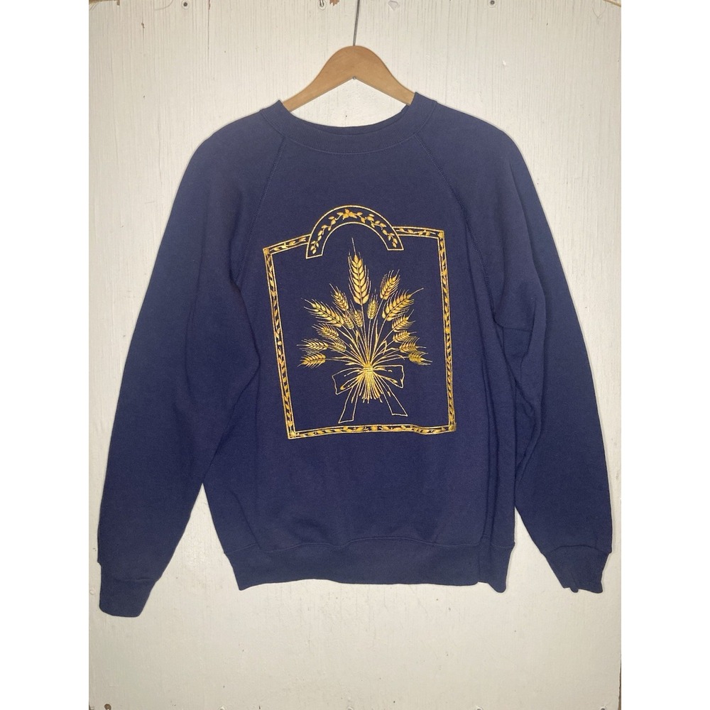 Vintage 90s Hanes Wheat Graphic Crewneck Sweatshirt Blue Farm Cottage